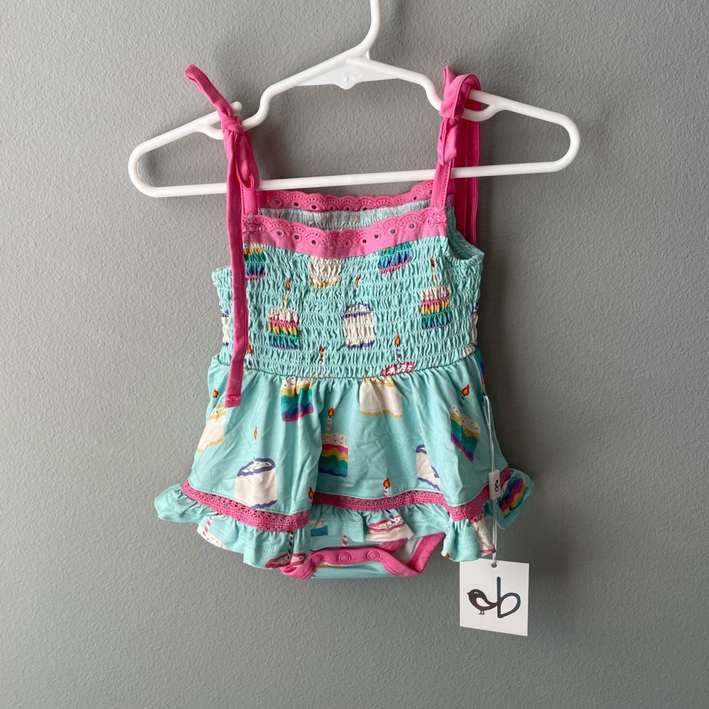Birdie Bean Harlow Smocked Birdie Twirl with Tie Shoulders and Birthday Design